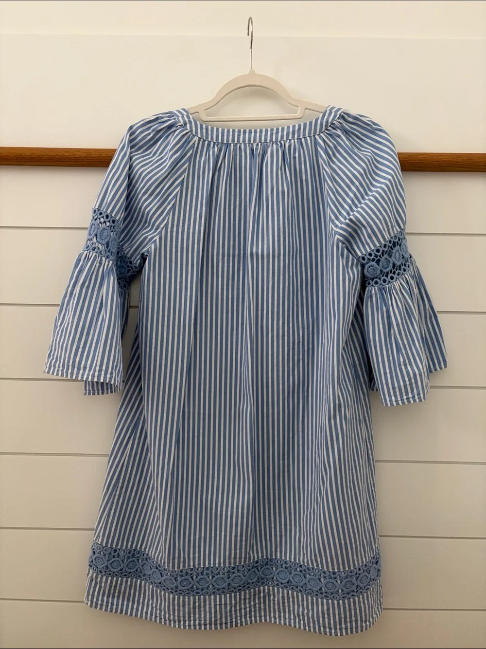 Crown & Ivy Light Blue and White Vertical Stripe Dress